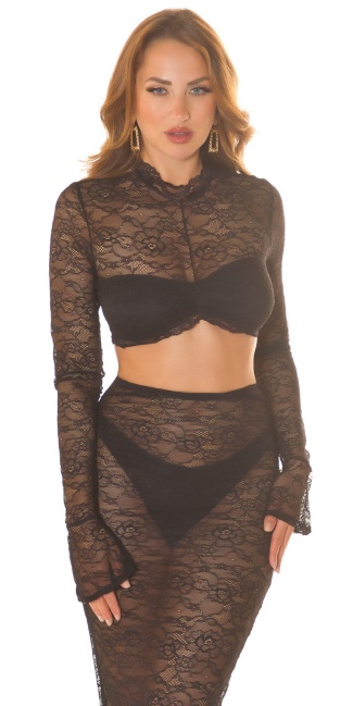 cropped longlseeve top with lace Black